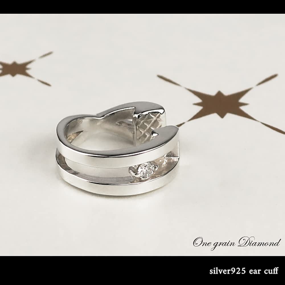 Shinjuku Gin no Kura Diamond Ear Cuff, Silver 925, Single Earring, Men's Diamond Ear Cuff, Non-Pierced Earring