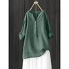2025 Women's Solid Color Stand Collar Button Long Sleeve Cotton Linen Top
