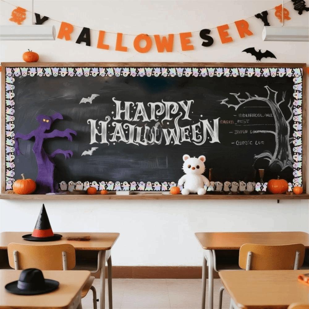 Waterproof Self-Adhesive Ghost Sticker Iridescent Holographic Decals Halloween Border Trim  Office