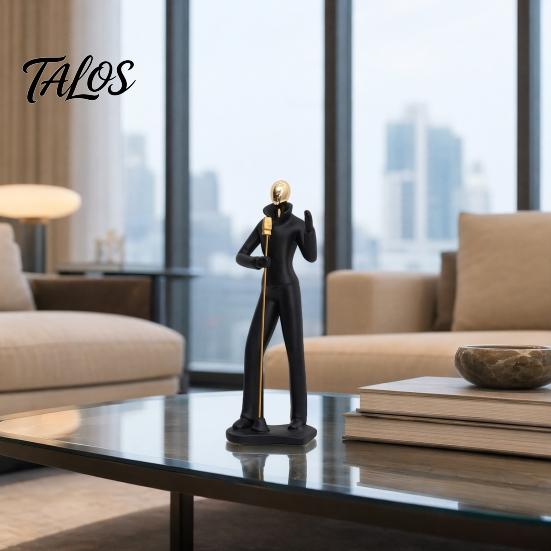 Artistic Musician Figurine Resin Sculpture, Stable Base Abstract Guitar Saxophone Singer Black Gold Music Statue Statue, Band Theme Decoration,