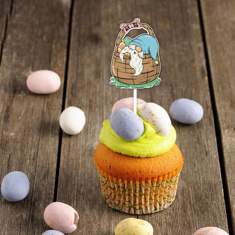 Colorful Easter Cake Decorations Set of 12pcs Rabbit Gnomes Cupcake Toppers Spring Theme Decor Easter Party Supplies