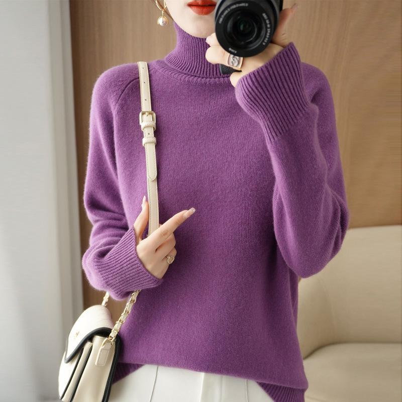 

Женский вязаный свитер с воротником-реглан - базовый слой на осень и зиму XL фиолетовый