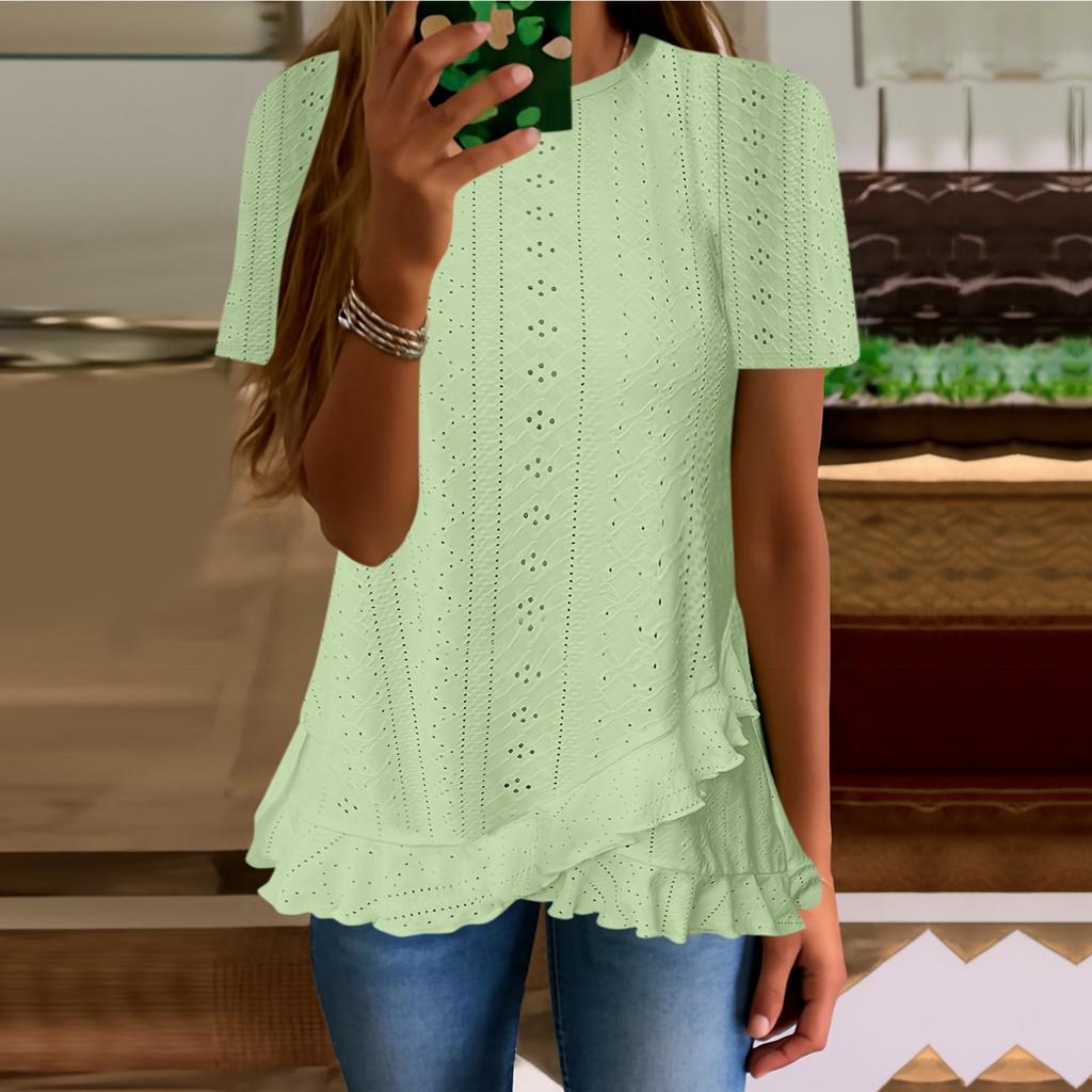 Femei vară top evazabil mânecă scurtă O-gât cămașă lejeră croială primăvară modă casual haine