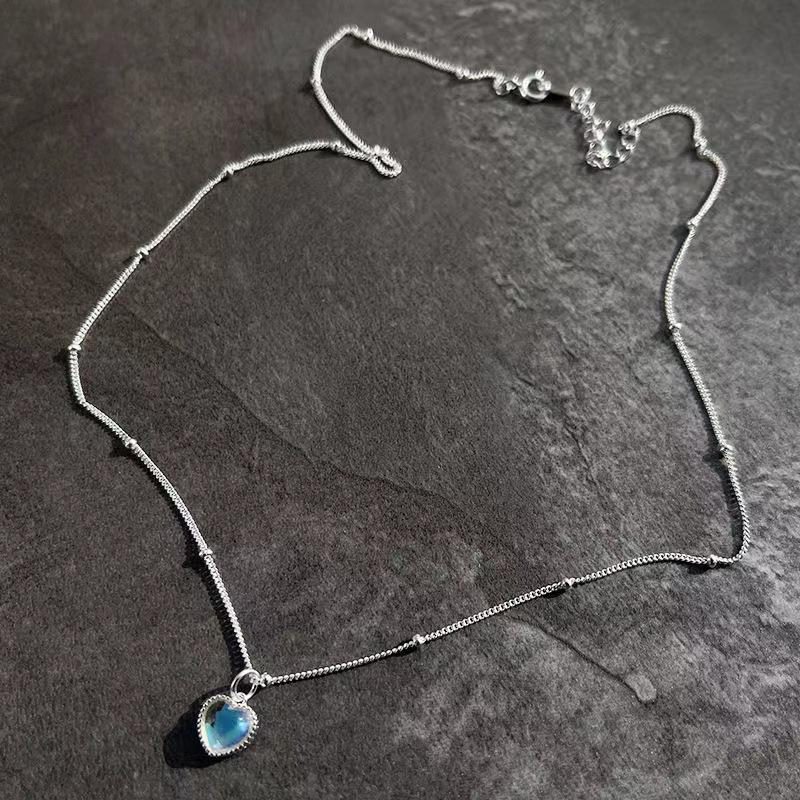 Gradient Colorful Stone Heart Shaped Collar Chain for Female Korean French Girls Moonlight Stone Heart Shaped Necklace