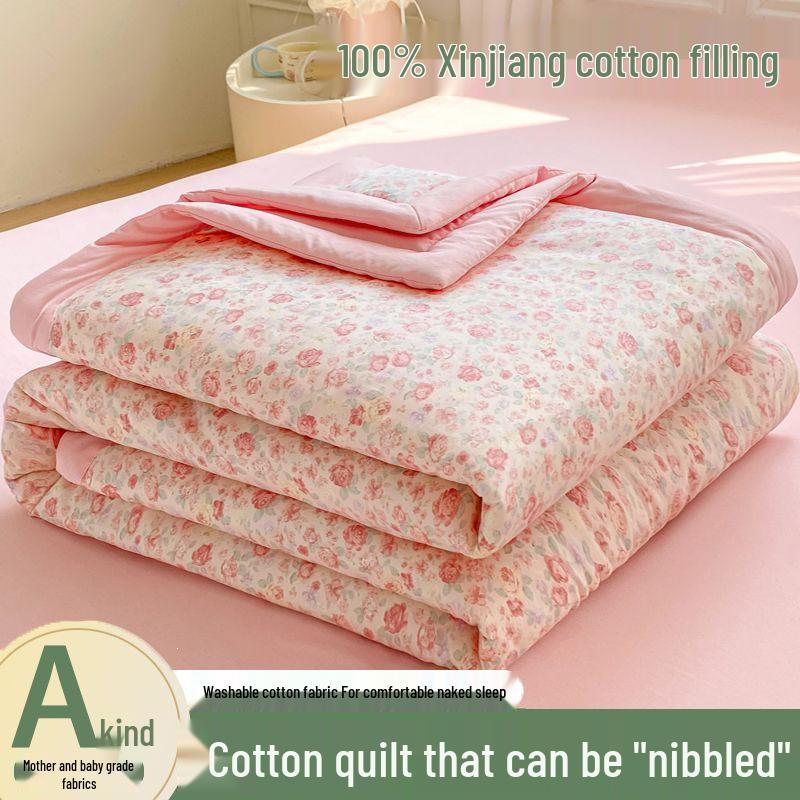 Xinjiang Cotton Summer Quilt - Double or Single Air Conditioning, Machine-Washable, Dorm-Friendly, Lightweight Cool Quilt