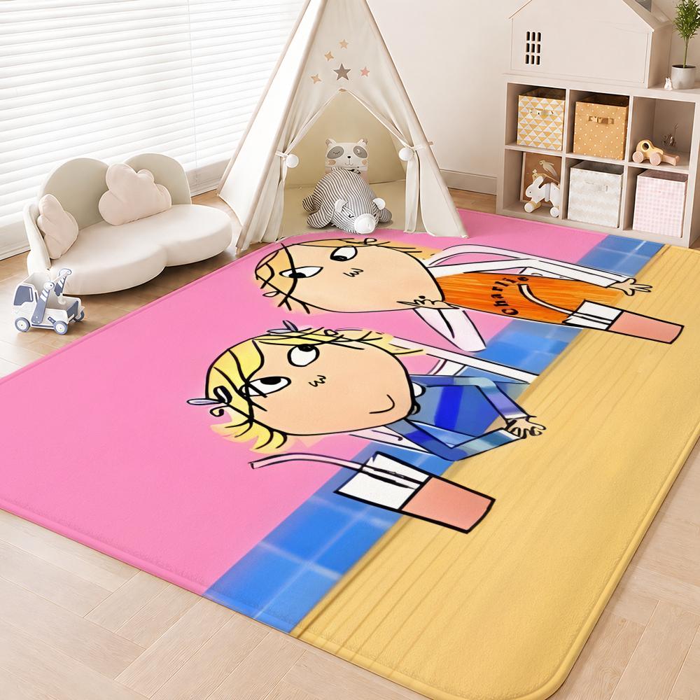 Charlie und Lola Anime Bodenmatte Fußmatte Weiche Flanell-Rutschfeste Tür-Teppich für Wohnzimmer