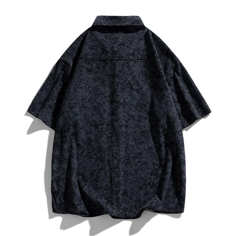 Corduroy Summer Men's Loose Fit Men's Short Sleeved T-shirt Men's Top Five Quarter Sleeve Lapel Short Sleeved Shirt Men