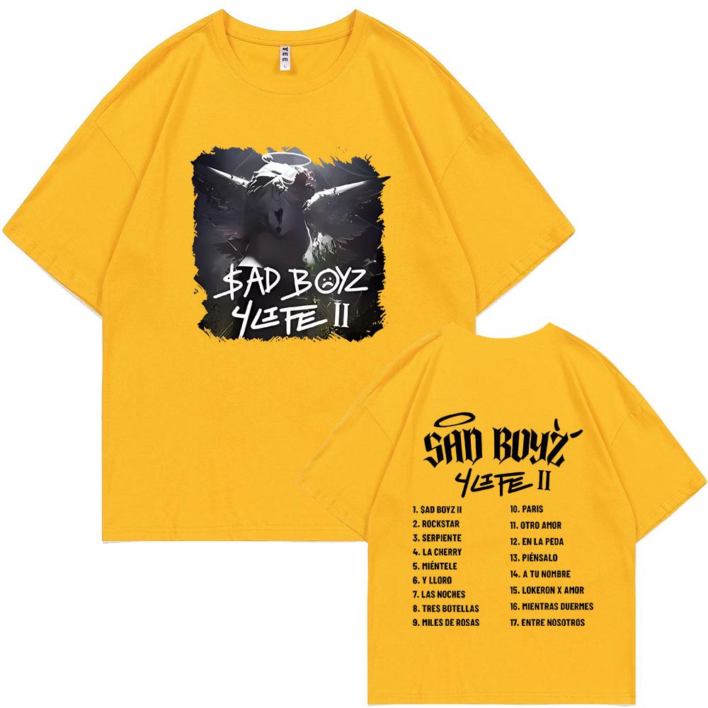 Junior H Sad Boyz 4 Life Album Double Sided Print T-shirt Men Women Clothing Fashion Oversized T Shirts Men's Hip Hop Streetwear