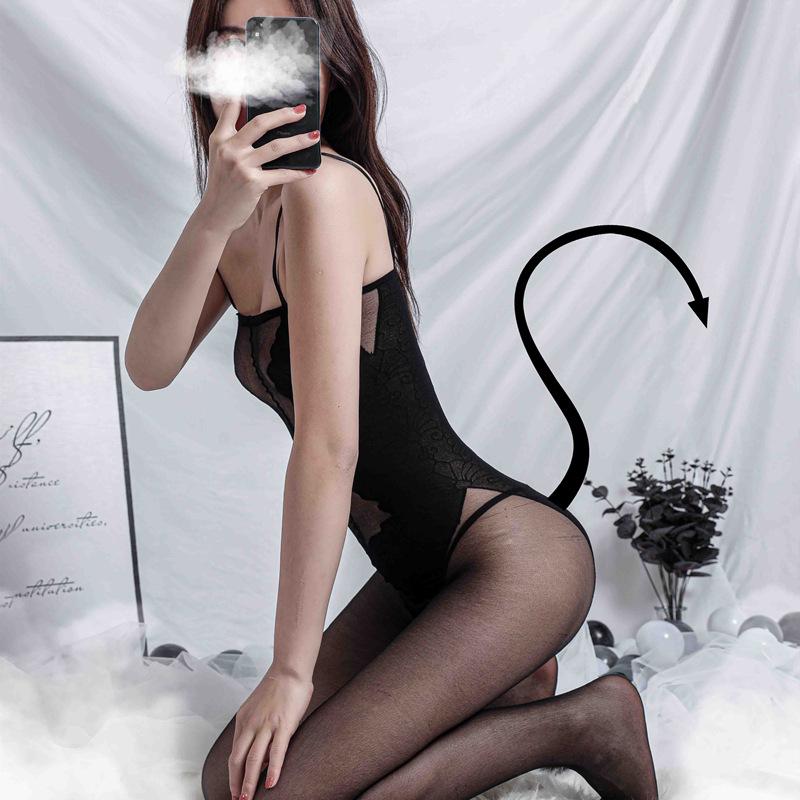 Erotic Underwear Women's Elegant Temptation Erotic Onesie Open Crotch Tights Stockings