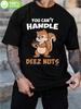 & WoPlus Size Black Cotton T-shirt - Humorous Squirrel & "You Can't Handle Deez Nuts" Graphic Print
