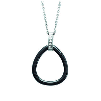 [K9379] - Ceramic Black 'Sissi' Steel Necklace - 33x23 Mm