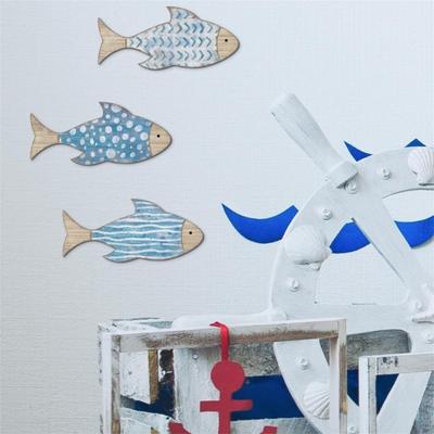 3 Stück Handgefertigte Holzfischschwarm Wandbehang Skulptur Ornamente Für Küsten-Kinderzimmerdekorationen Strandthema-Design