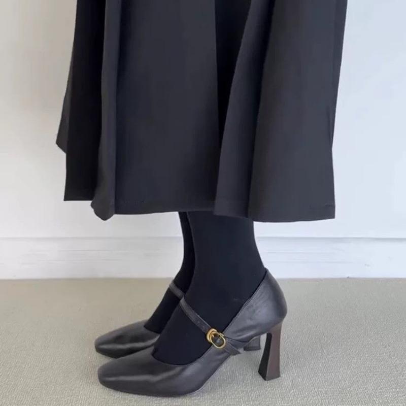 Women's Slim Heel Shoes Spring New Pointed Head Shallow Mouth One Word Buckle Strap Anti-slip Wear-resistant High Heels