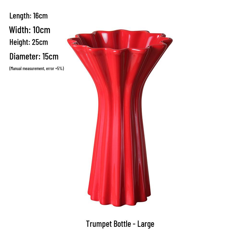 Čínská červená keramická váza ze poloviny století - Novoroční speciální ozdoba pro obývací pokoj nebo svatební aranžmá ze sušených květin