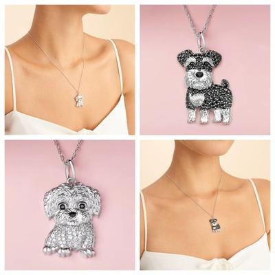 Exquisite Schnauzer Pendant Necklace Cute Collar Chain Shiny Maltese Dog Pendant Necklace  Unisex