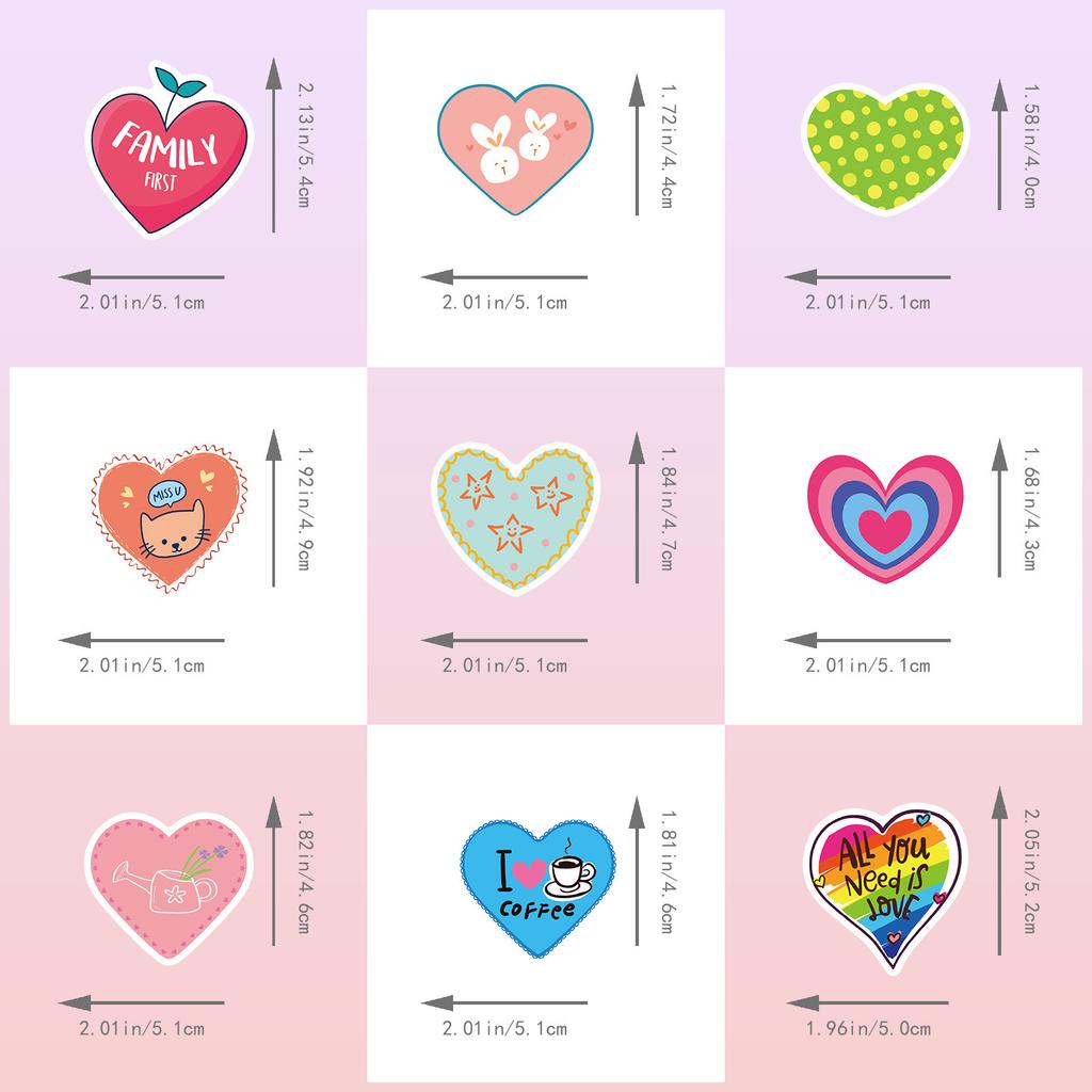50 PCS Shiny Cute Heart Stickers - Kawaii Doodle Decals for Journal, Skateboard, DIY Craft