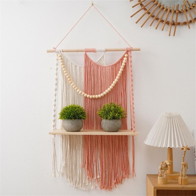 Handcrafted Macrames Wall Shelf Organizers User friendly Design Wall Hanging Shelf for Home Storage and Decoration
