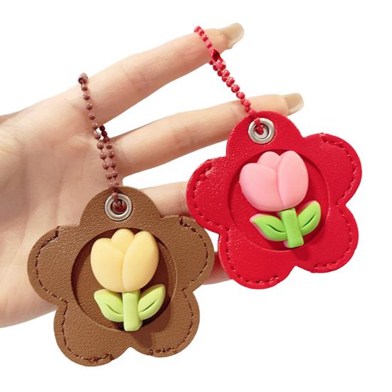 2Pcs Elegant Tulip Key Holder Faux Leather House Shape Keychain