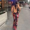 Early spring new European and American Spice Girls perspective backless dress, sexy deep V lace splicing printed suspender dress for women