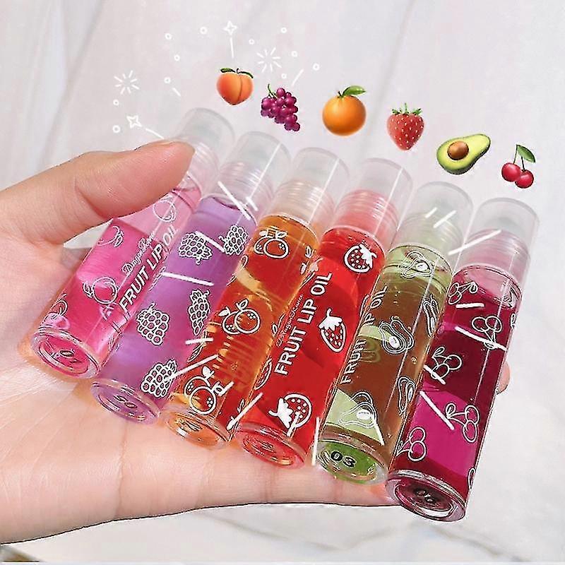 6pcs/set Transparent Hydrating Lip Gloss Fruit Roll-on Balm Makeup Primer Moisturizing Clear Lip Oil Long Lasting