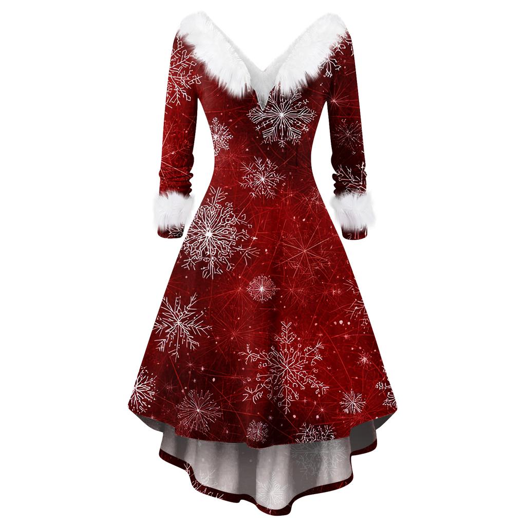 Women's Fashionable Casual Fitted Christmas Print Party Long-Sleeved Dress