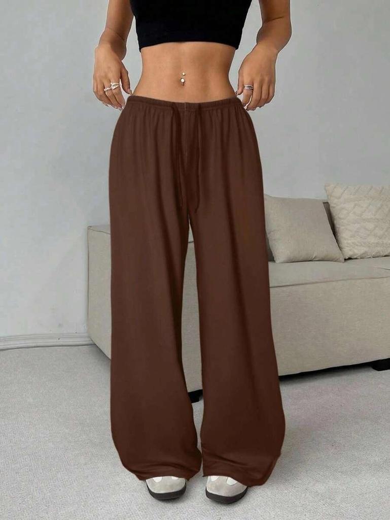 European & American Women's Solid Color Elastic Waist Wide-Leg Casual Pants