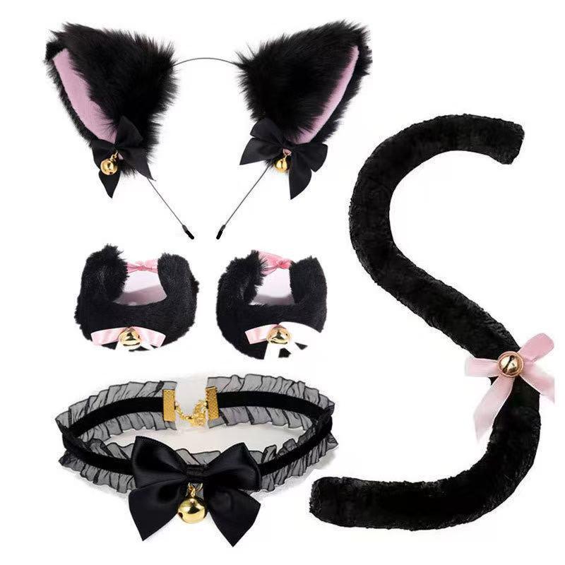 Cat Ear Bell Headband & Choker Set with Tail - Halloween Party Accessories