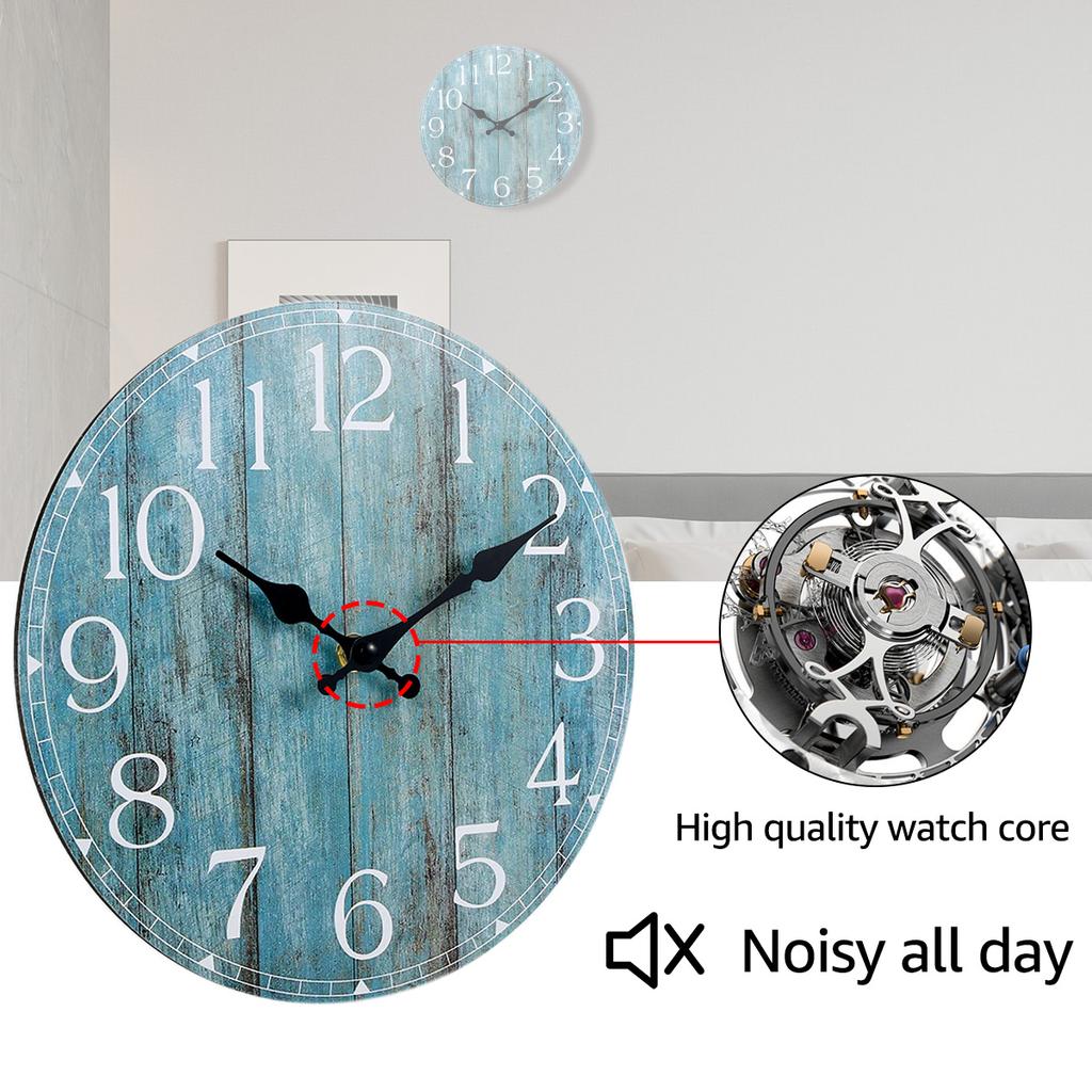 Wall Clock Kit Wooden Hanging Clock 10inch Silent Non-Ticking Clock Decor Retro Round Battery Operated Hanging Clock For Home