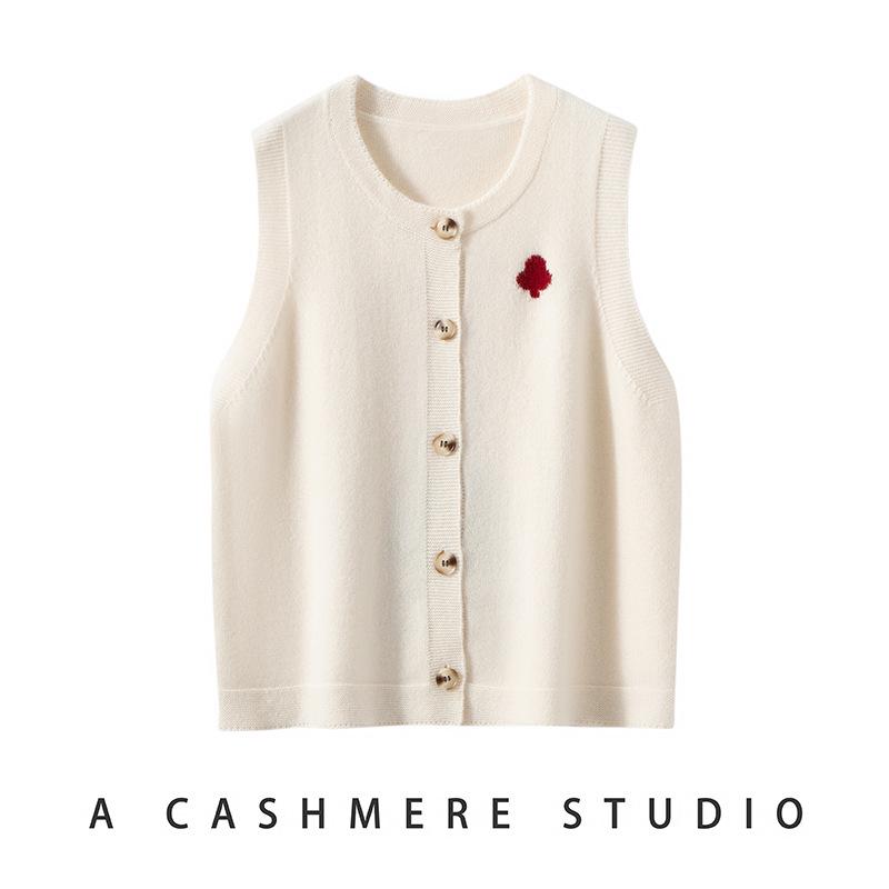 Layered Round Neck Knit Cardigan Vest for Women - Autumn/Winter College Style Loose Fit with Heart Design