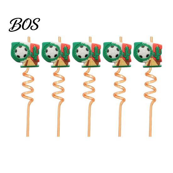 Reusable Plastic Straw 5Pcs Colorful Soccer Spiral Straws, Drinking Straws for Birthday Party Party, Football Theme Celebration Beverage Decor Unique