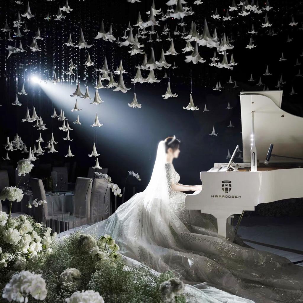 Lily Flower Ceiling Decor: Romantic White Crystal Arrangement for Weddings