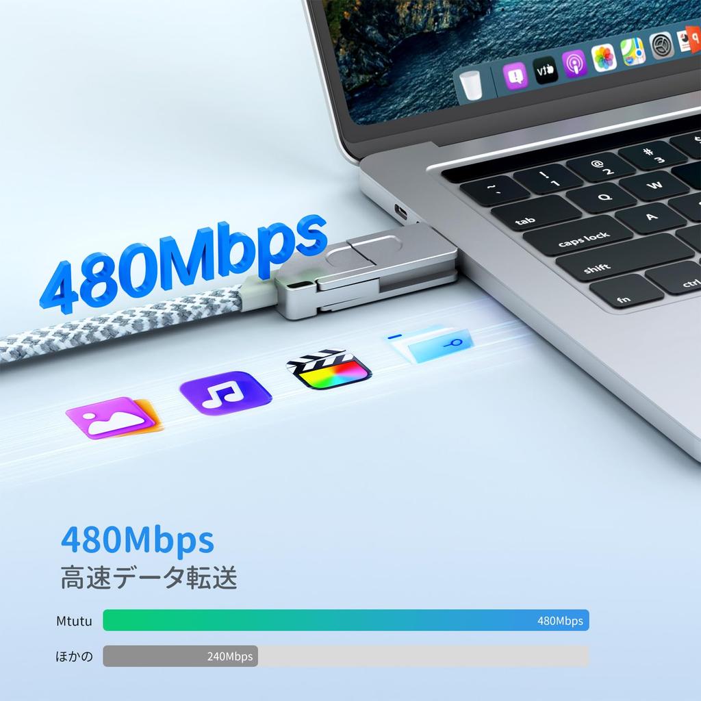 Mtutu Type C Ultra Fast Charging for USB 480Mbps Data 6 Functions In Japanese Instruction Manual Multi-Cable 6-in-1 Cable, PD100W/5A Running, PD27W/3A