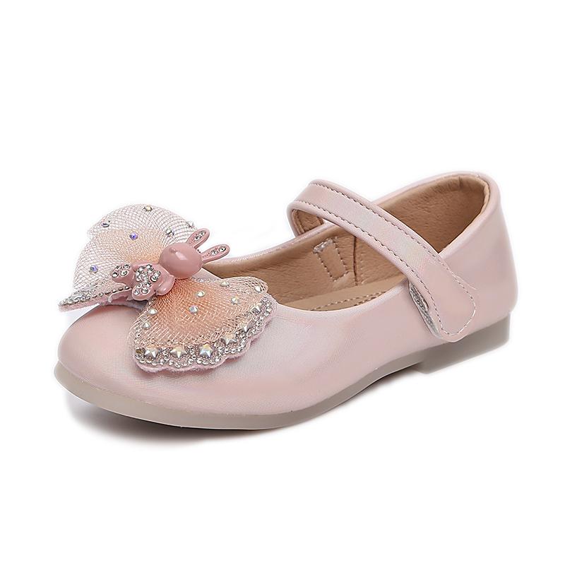 Girls Leather Shoes for Party Wedding Fashion Children Rhinestone Performance Shoes with Bow-knot Kids Cartoon Princess Shoes