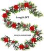2 Pack 9' Pre-lit Flocked Christmas Garland, Lighted Poinsettia Spruce, Battery Operated, Green Red