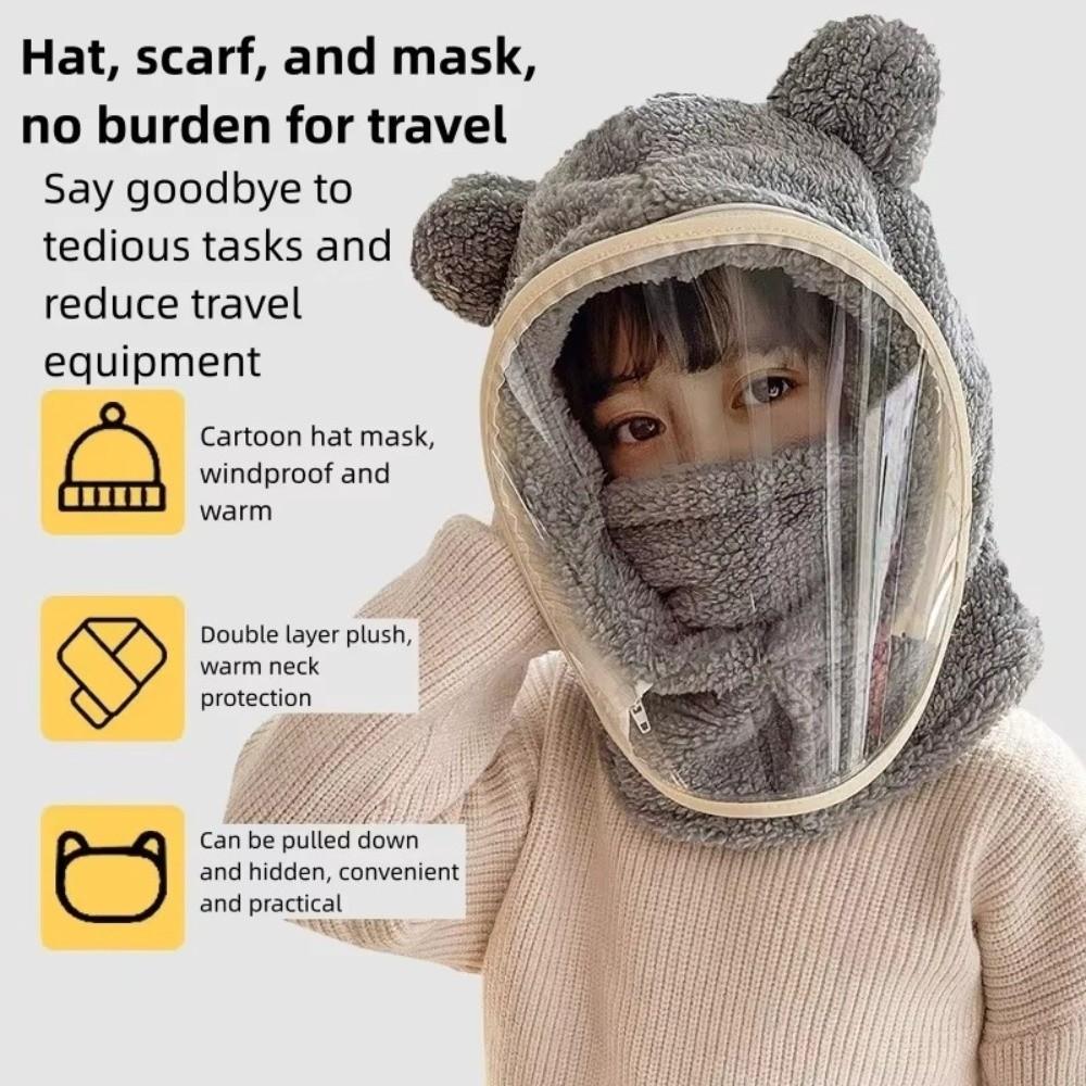 Plush Integrated Hat Mask Thickened Windproof Mask Cap Cute Full Face Mask Hat for Kids