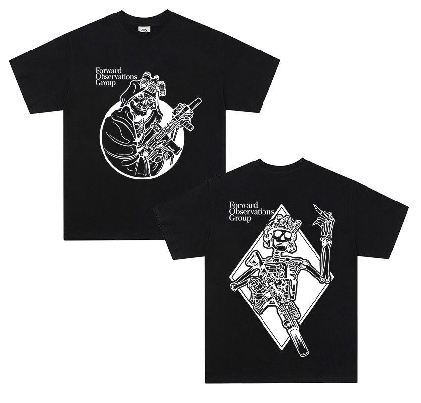 Forward Observations Group Death Skeleton Print T Shirt Unisex Retro Oversized Tshirts Hip Hop Gothic Short Sleeve Tees Streetwear