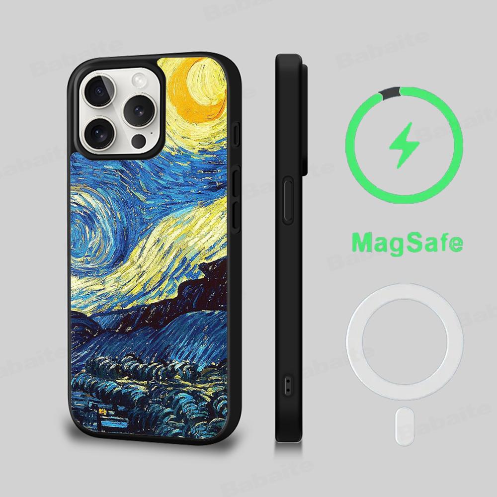 Art Van Gogh Starry Sunflower Phone Case Magnetic Case For IPhone 16 14 13 12 11 15 Pro Max Plus For Magsafe Wireless Charge