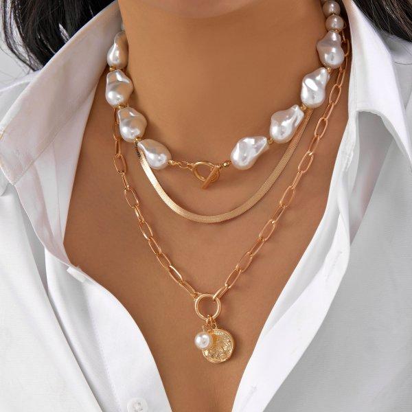 Kadınlar İçin Klasik Kolye Ucu Mikro Zirkon Türk Şanslı Nazar Avuç İçi Haç İnci Çok Katmanlı Metal Zincir Choker Takı