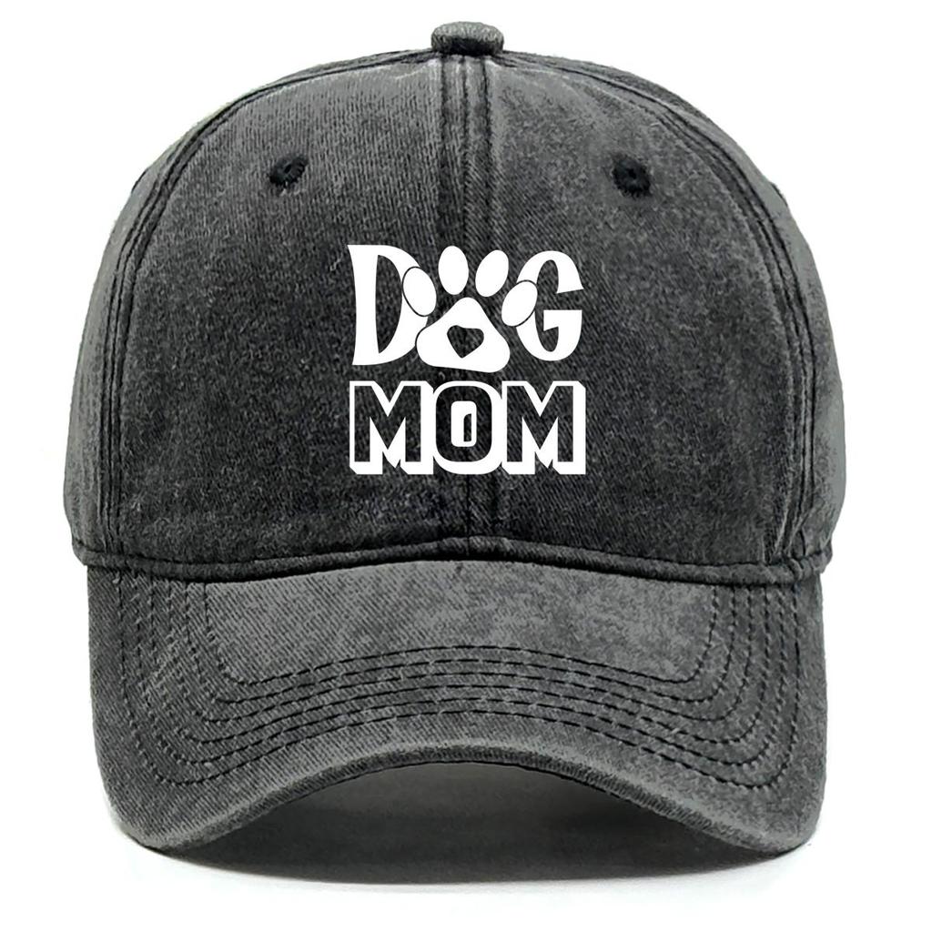 DOG MOM" Paw Print Snapback Sun Hat, Mother's Day Man's Cap Slouchy Sun Protective Raw Brim Curved Brim Adjustable Baseball Hat