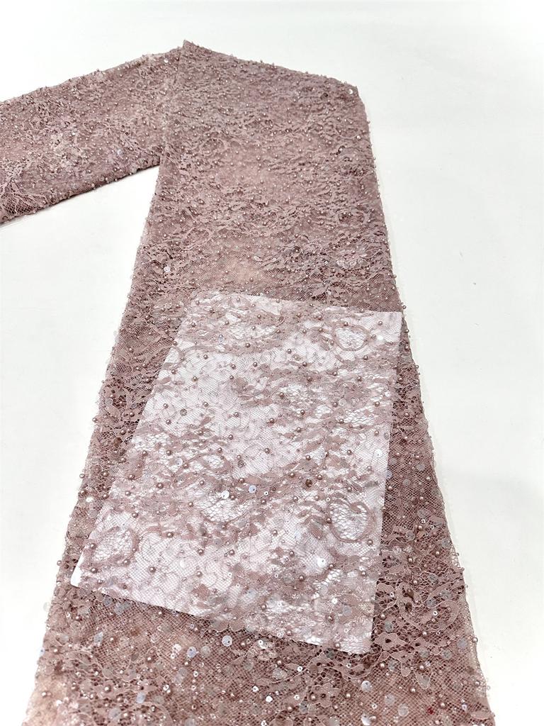 Luxury French Mesh Beads Lace Fabric 2025 High Quality African Sequins Mesh Lace Fabrics For Nigerian Women Wedding Dress Sewing