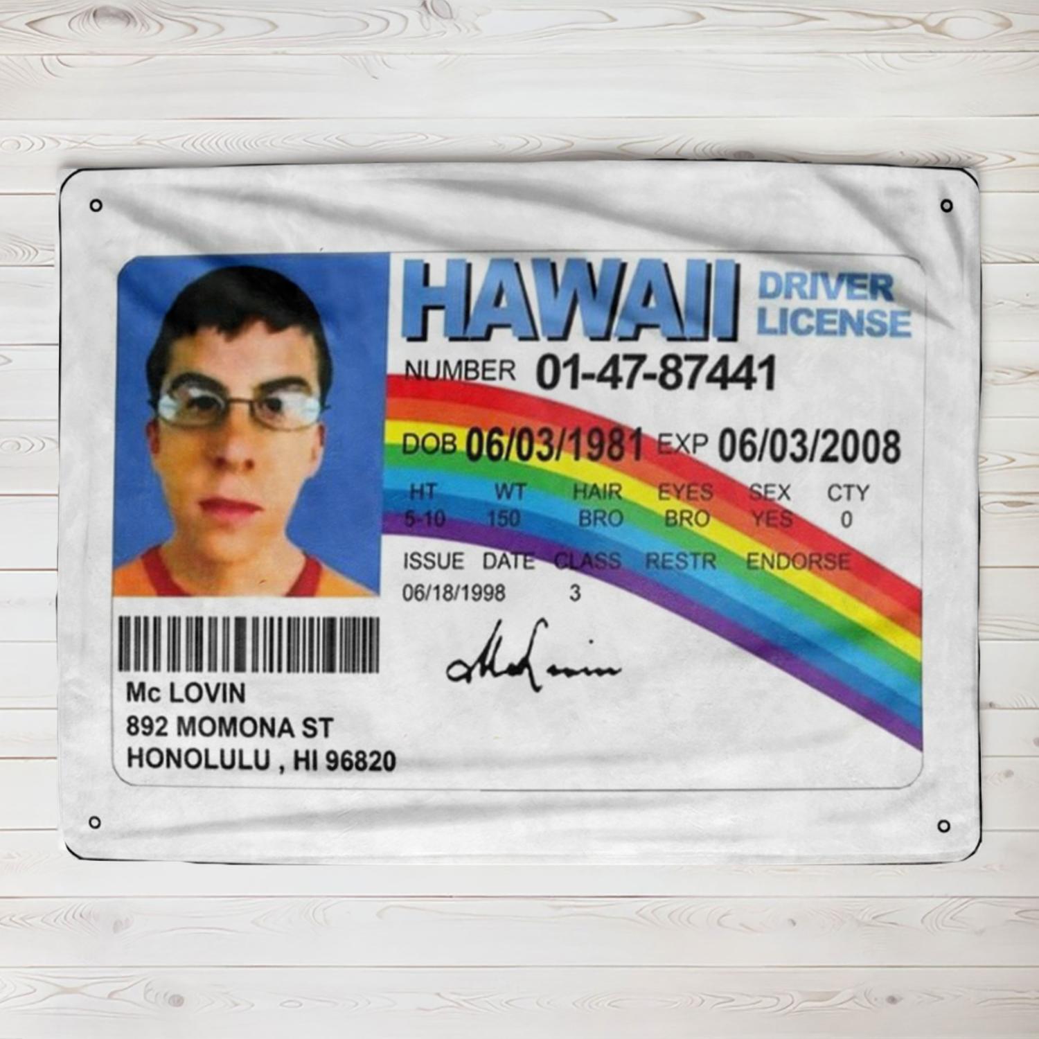 

1 Pc Funny McLovin ID Fake Driver License,Blanket Banner Meme blanket with HD Printing,Cool blanket for College Dorm Room D 75x90cm