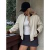 Women S Vintage Stand Collar Color Block Zip Pocket Loose Jacket