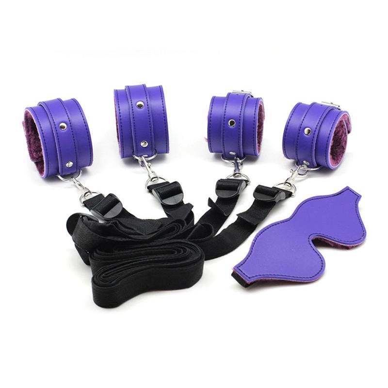 BDSM Bed Bondage Gear Leather Handcuffs Bed Straps Couple Flirting Restraints Rope Adult Games Fetish SM Erotic Supplies Sex