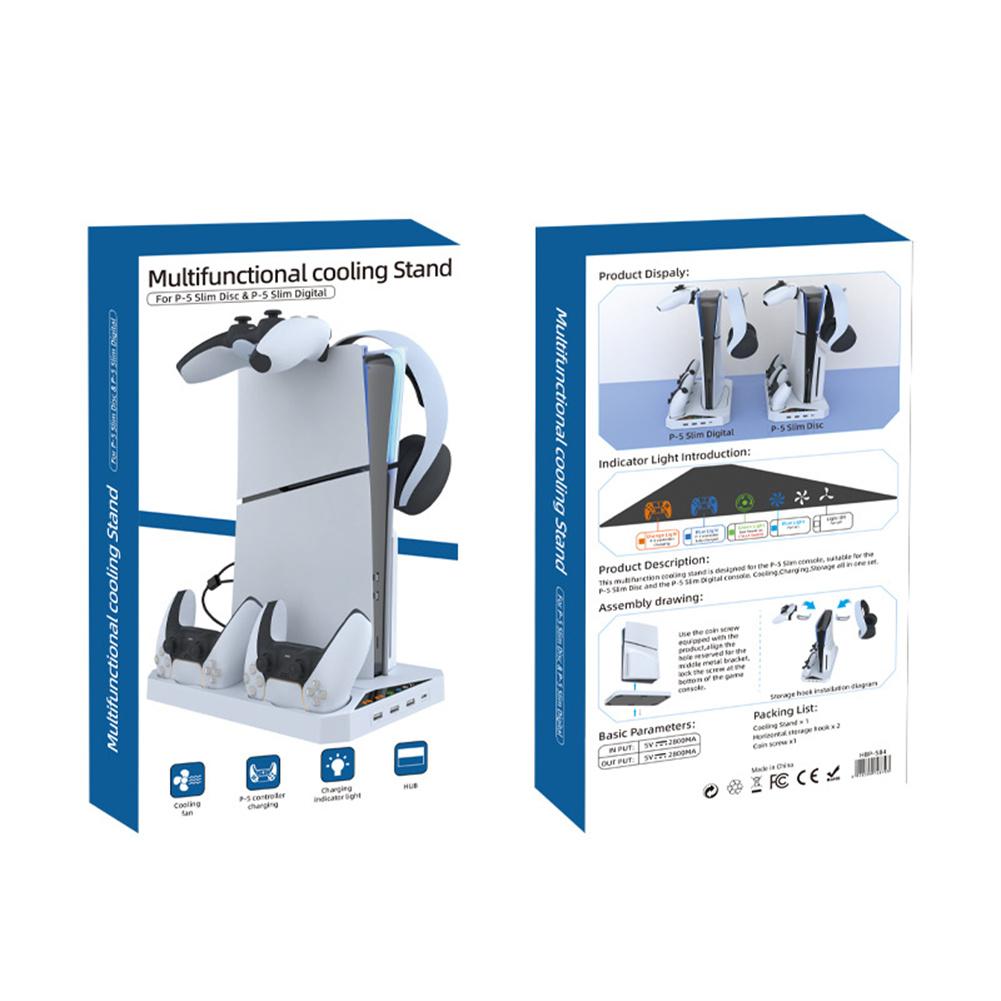 Cooling Stand Compatible For PS5 Slim Disc & Digital Console Dual Controller Charging Station With Headset Holder