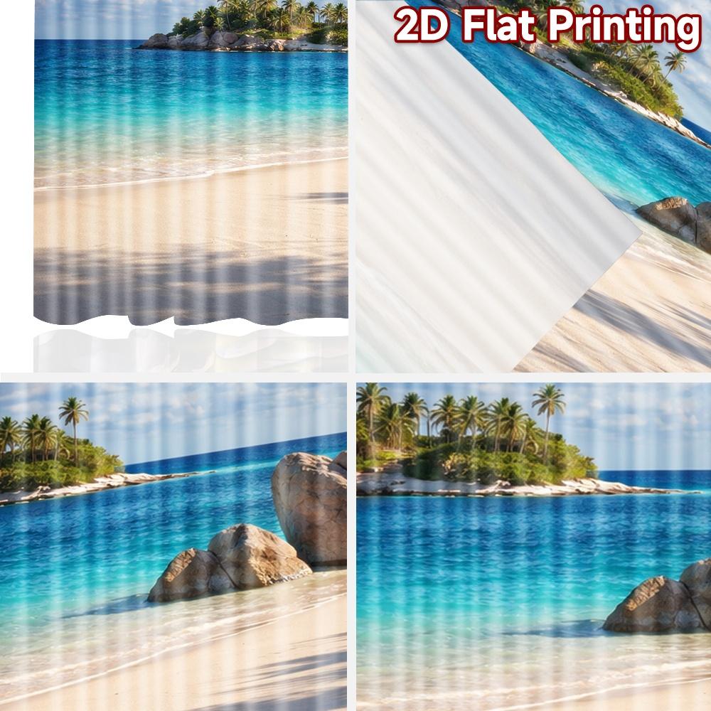 2D Flat Printing 2pcs Curtain Scene Curtains Tropical Beach Paradise Digital Printed Polyester Drapes Festive Wall Decor Perfect