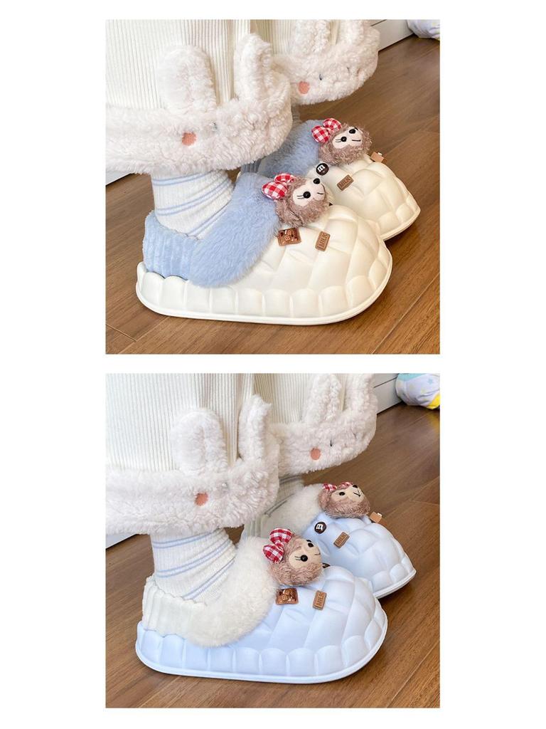 Women's Removable Cotton Slippers, Super Cute EVA Thick Sole, Indoor/Outdoor, Plus Velvet Warm, Waterproof, Perfect for Autumn and Winter.
