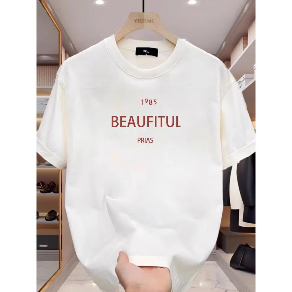Summer Menswear Cotton White Short Sleeve Loose and Simple Top Casual and Comfortable T-shirt