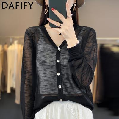 Women's Fashion Casual Summer Spring Solid Color Print Long Sleeve V-Neck Sweaters