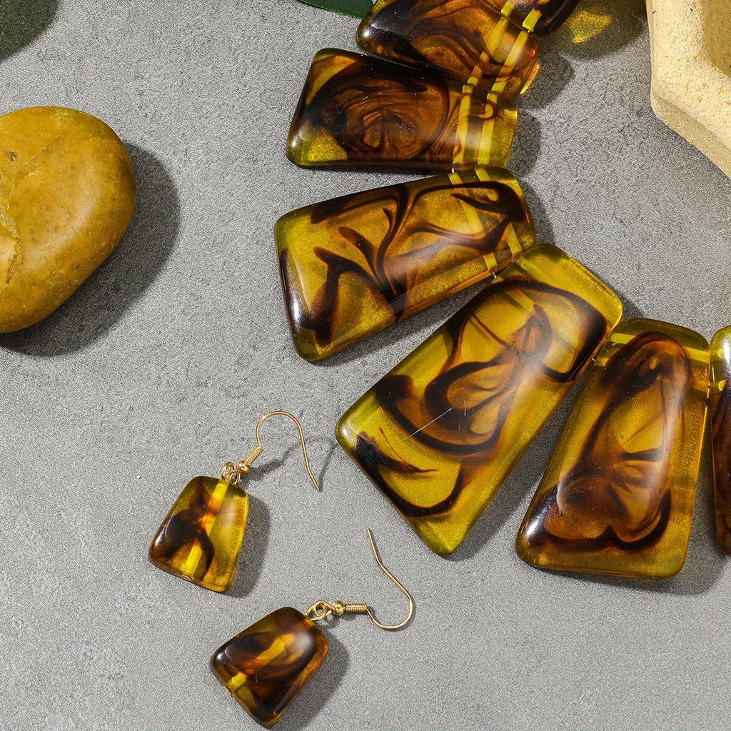 Overdrevet kragebenskjede og øredobber sett - Bohemske damefesttilbehør