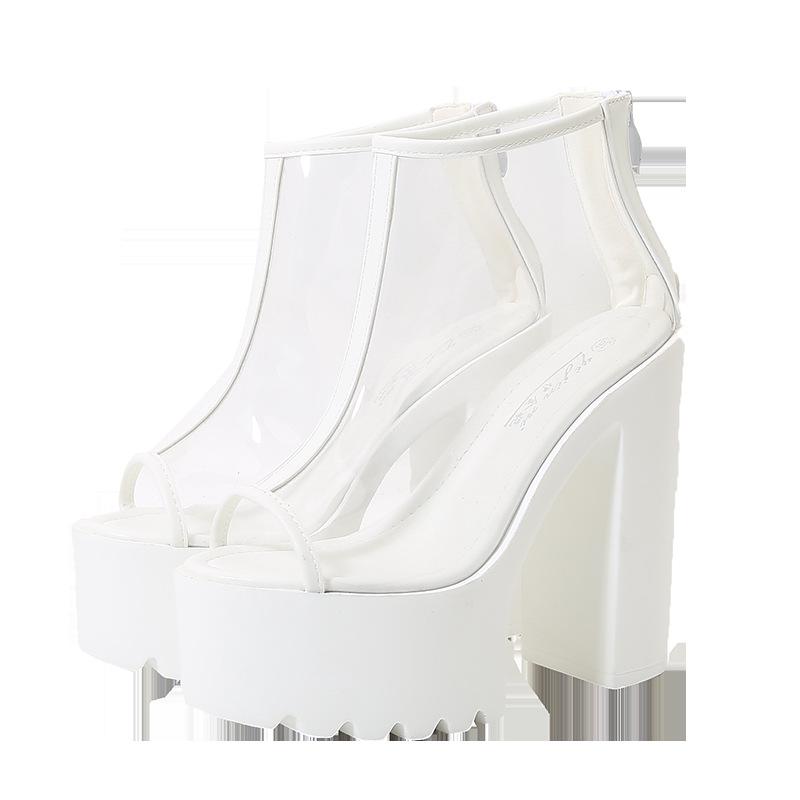 2025 Nightclub Height Female Performance Shoes Transparent Mouth Sandals Super High Heel Thick Heel Women's Shoes ZYW-831-28